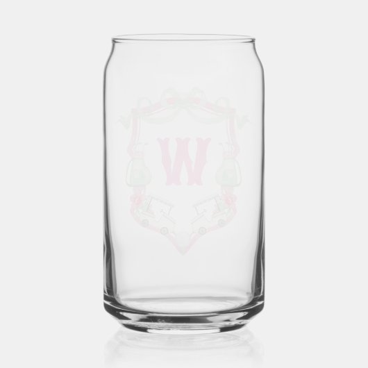 Waterverf Roze & Groene Golfkar Monogram Crest Blikvorm Glas (Achterkant)