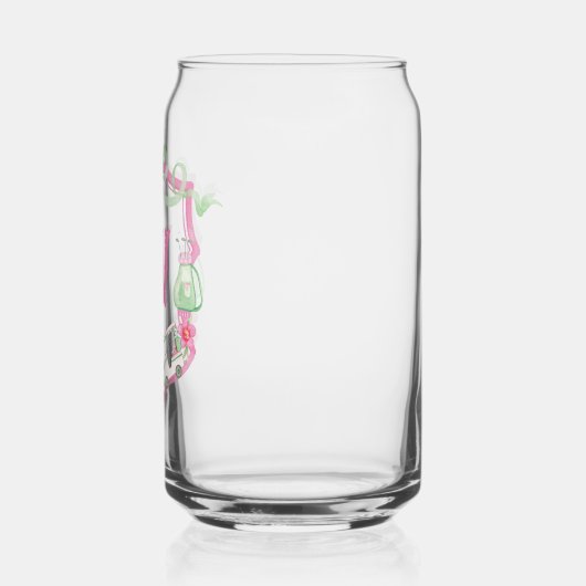 Waterverf Roze & Groene Golfkar Monogram Crest Blikvorm Glas (Links)
