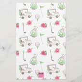Waterverf Roze & Groene Golfkar Monogram Crest Briefpapier (Achterkant)