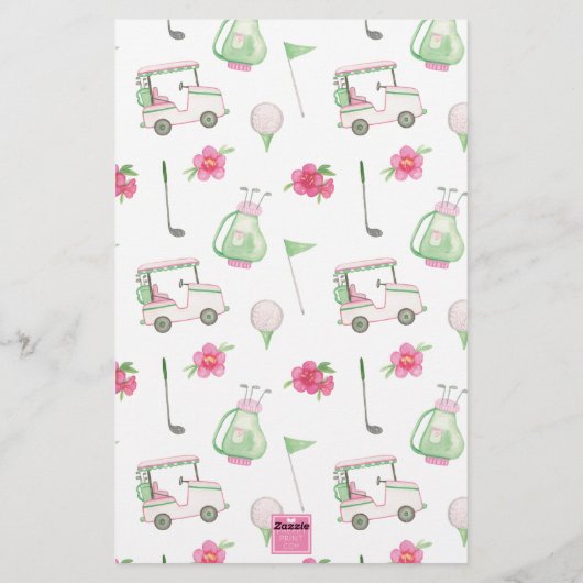 Waterverf Roze & Groene Golfkar Monogram Crest Briefpapier (Achterkant)