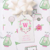 Waterverf Roze & Groene Golfkar Monogram Crest Cadeaulabel