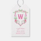 Waterverf Roze & Groene Golfkar Monogram Crest Cadeaulabel (Voorkant)