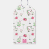 Waterverf Roze & Groene Golfkar Monogram Crest Cadeaulabel (Achterkant)