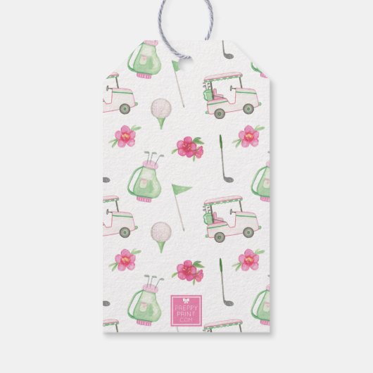 Waterverf Roze & Groene Golfkar Monogram Crest Cadeaulabel (Achterkant)