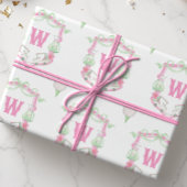 Waterverf Roze & Groene Golfkar Monogram Crest Cadeaupapier