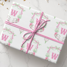 Waterverf Roze & Groene Golfkar Monogram Crest