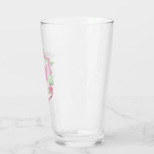 Waterverf Roze & Groene Golfkar Monogram Crest Glas (Links)