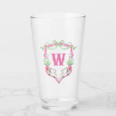 Waterverf Roze & Groene Golfkar Monogram Crest Glas (Voorkant)