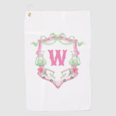 Waterverf Roze & Groene Golfkar Monogram Crest Golfhanddoek (Voorkant)