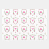 Waterverf Roze & Groene Golfkar Monogram Crest Inpakpapier Vel (Voorkant 3)