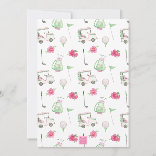 Waterverf Roze & Groene Golfkar Monogram Crest Kaart (Achterkant)