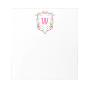 Waterverf Roze & Groene Golfkar Monogram Crest Notitieblok