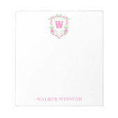 Waterverf Roze & Groene Golfkar Monogram Crest Notitieblok (Voorkant)