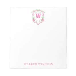 Waterverf Roze & Groene Golfkar Monogram Crest Notitieblok