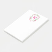 Waterverf Roze & Groene Golfkar Monogram Crest Post-it® Notes (Schuin)