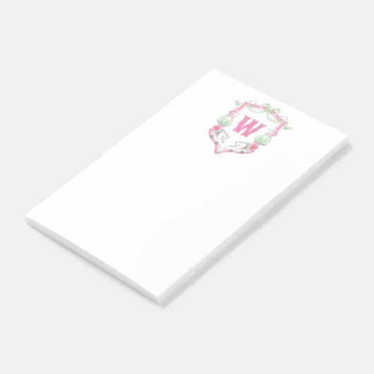 Waterverf Roze & Groene Golfkar Monogram Crest Post-it® Notes (Schuin)