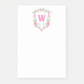 Waterverf Roze & Groene Golfkar Monogram Crest Post-it® Notes (Voorkant)