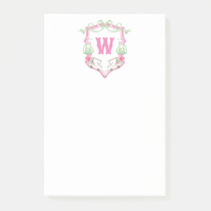 Waterverf Roze & Groene Golfkar Monogram Crest Post-it® Notes