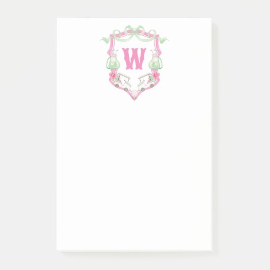 Waterverf Roze & Groene Golfkar Monogram Crest Post-it® Notes (Voorkant)