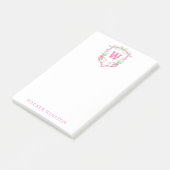 Waterverf Roze & Groene Golfkar Monogram Crest Post-it® Notes (Schuin)