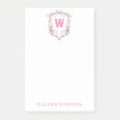 Waterverf Roze & Groene Golfkar Monogram Crest Post-it® Notes (Voorkant)
