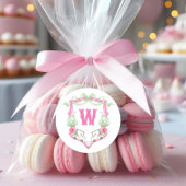 Waterverf Roze & Groene Golfkar Monogram Crest Ronde Sticker