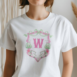 Waterverf Roze & Groene Golfkar Monogram Crest T-shirt