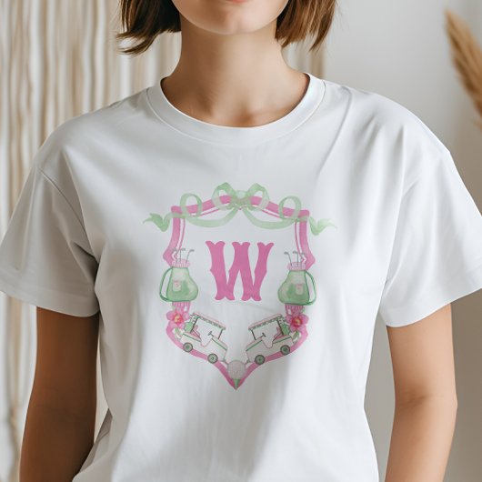 Waterverf Roze & Groene Golfkar Monogram Crest T-shirt