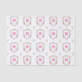 Waterverf Roze & Groene Golfkar Monogram Crest Tissuepapier