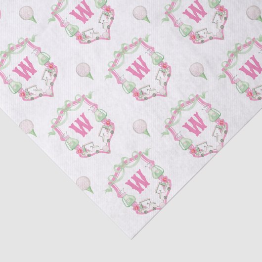 Waterverf Roze & Groene Golfkar Monogram Crest Tissuepapier (Detail)