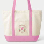 Waterverf Roze & Groene Golfkar Monogram Crest Tote Bag