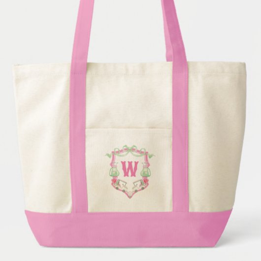 Waterverf Roze & Groene Golfkar Monogram Crest Tote Bag