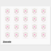 Waterverf Roze & Groene Golfkar Monogram Crest Vierkante Sticker (Vel)