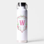 Waterverf Roze & Groene Golfkar Monogram Crest Waterfles (Voorkant)
