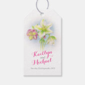 Waterverf roze groene hellebores bruiloft cadeau l cadeaulabel (Voorkant)