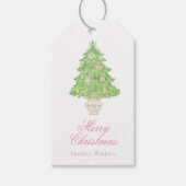 Waterverf Roze & Groene Kerst Chinoiserie Tree Cadeaulabel (Voorkant)