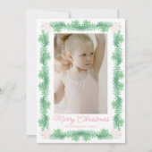 Waterverf Roze & Groene Kerst Garland Foto Feestdagenkaart (Voorkant)