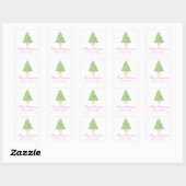 Waterverf Roze & Groene Kerst Ginger Jar Tree Vierkante Sticker (Vel)