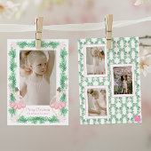 Waterverf Roze & Groene Kerstballerina's Foto Feestdagenkaart