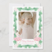 Waterverf Roze & Groene Kerstballerina's Foto Feestdagenkaart (Voorkant)