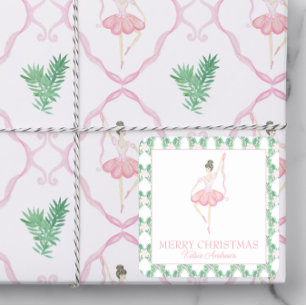 Waterverf Roze & Groene Kerstballerina's Foto Vierkante Sticker