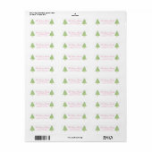 Waterverf roze & groene kerstboom adres etiket (Full Sheet)