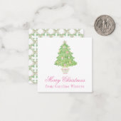 Waterverf Roze & Groene Kerstboom Notitiekaartje (Voorkant / Achterkant in situ)