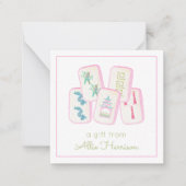 Waterverf Roze & Groene Mahjong Tegels Behuizing Notitiekaartje (Voorkant)