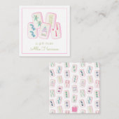 Waterverf Roze & Groene Mahjong Tegels Behuizing Notitiekaartje (Voorkant / Achterkant)