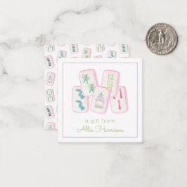 Waterverf Roze & Groene Mahjong Tegels Behuizing Notitiekaartje