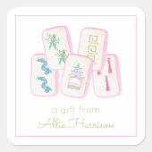 Waterverf Roze & Groene Mahjong Tegels Behuizing Vierkante Sticker