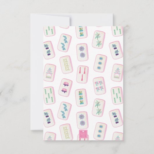 Waterverf Roze & Groene Mahjong Tegels Gepersonali Bedankkaart (Achterkant)