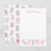 Waterverf Roze & Groene Mahjong Tegels Gepersonali Bedankkaart (Voorkant / Achterkant)