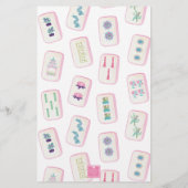 Waterverf Roze & Groene Mahjong Tegels Gepersonali Briefpapier (Achterkant)